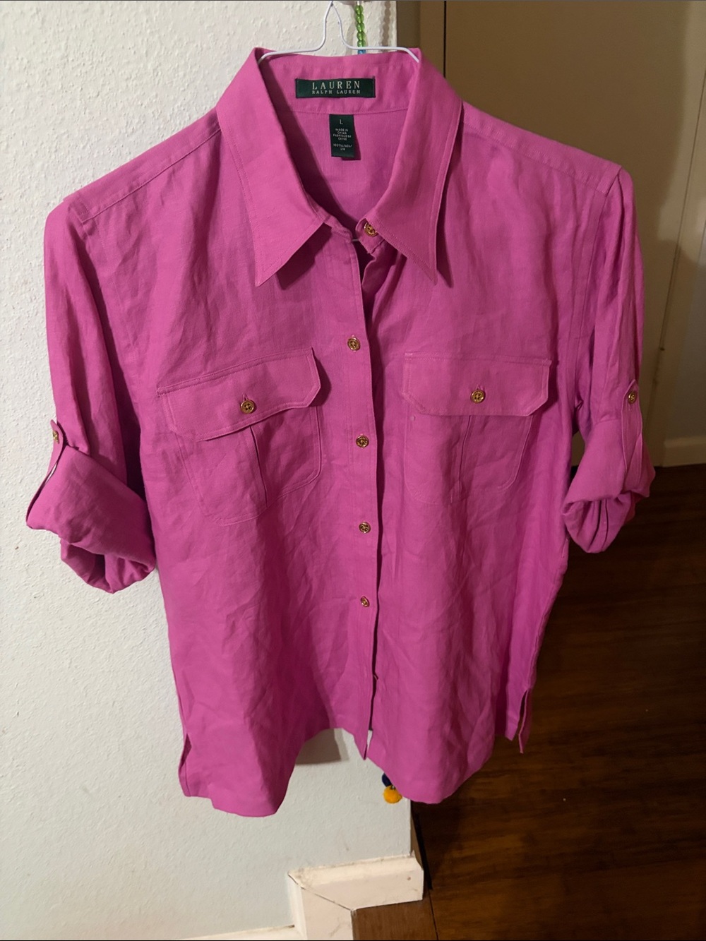 Lauren Ralph Lauren Fuchsia Linen Button-Up Shirt
